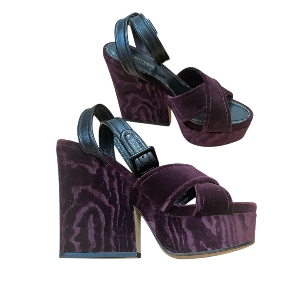 Sergio Rossi Hannelore Purple Velvet Leather Wedge Samdals